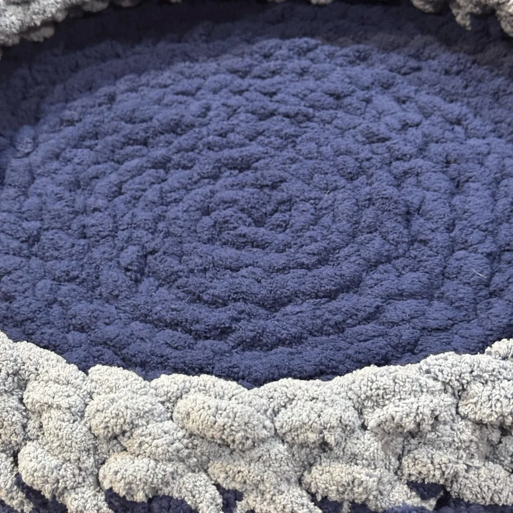 Handmade Blue and light blue knitted pet bed